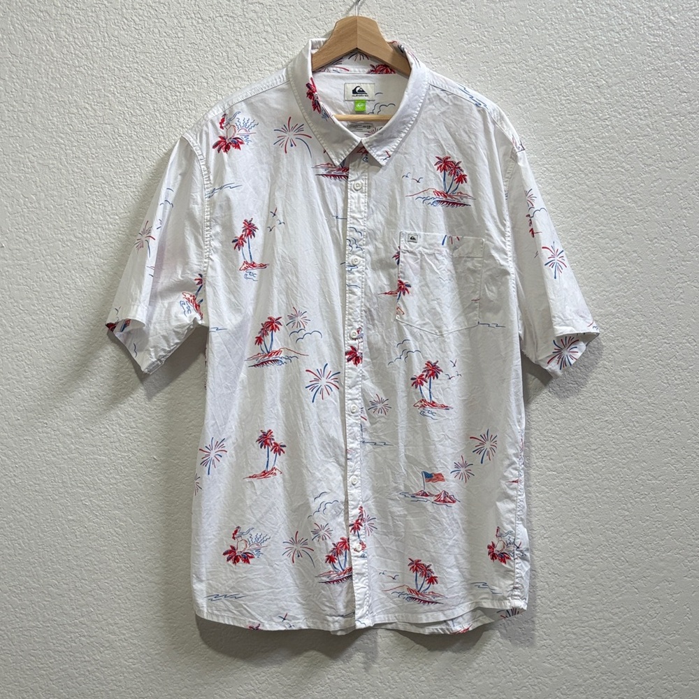 Quiksilver Casual White Shirt with Red Print